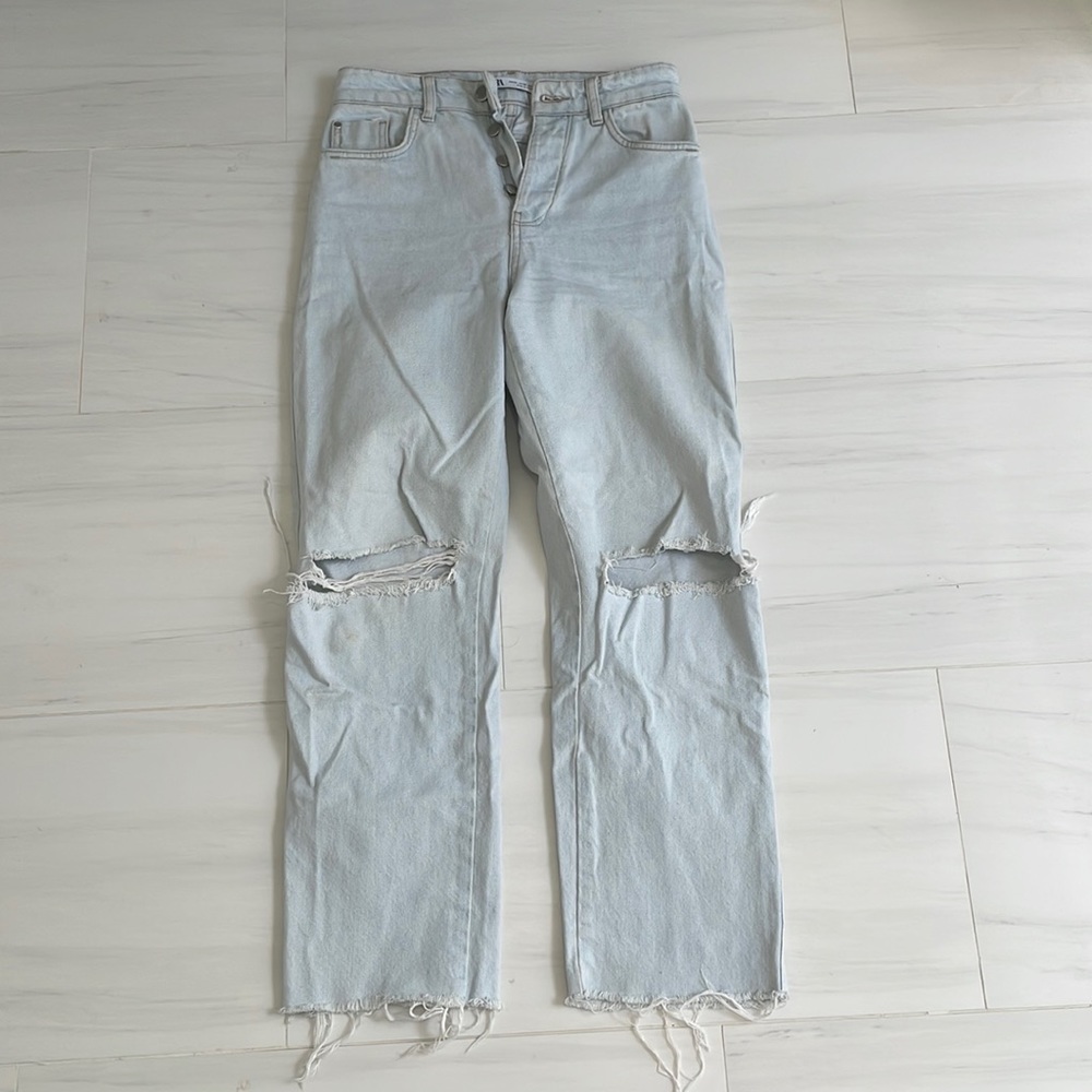 Zara light wash distressed dad jeans